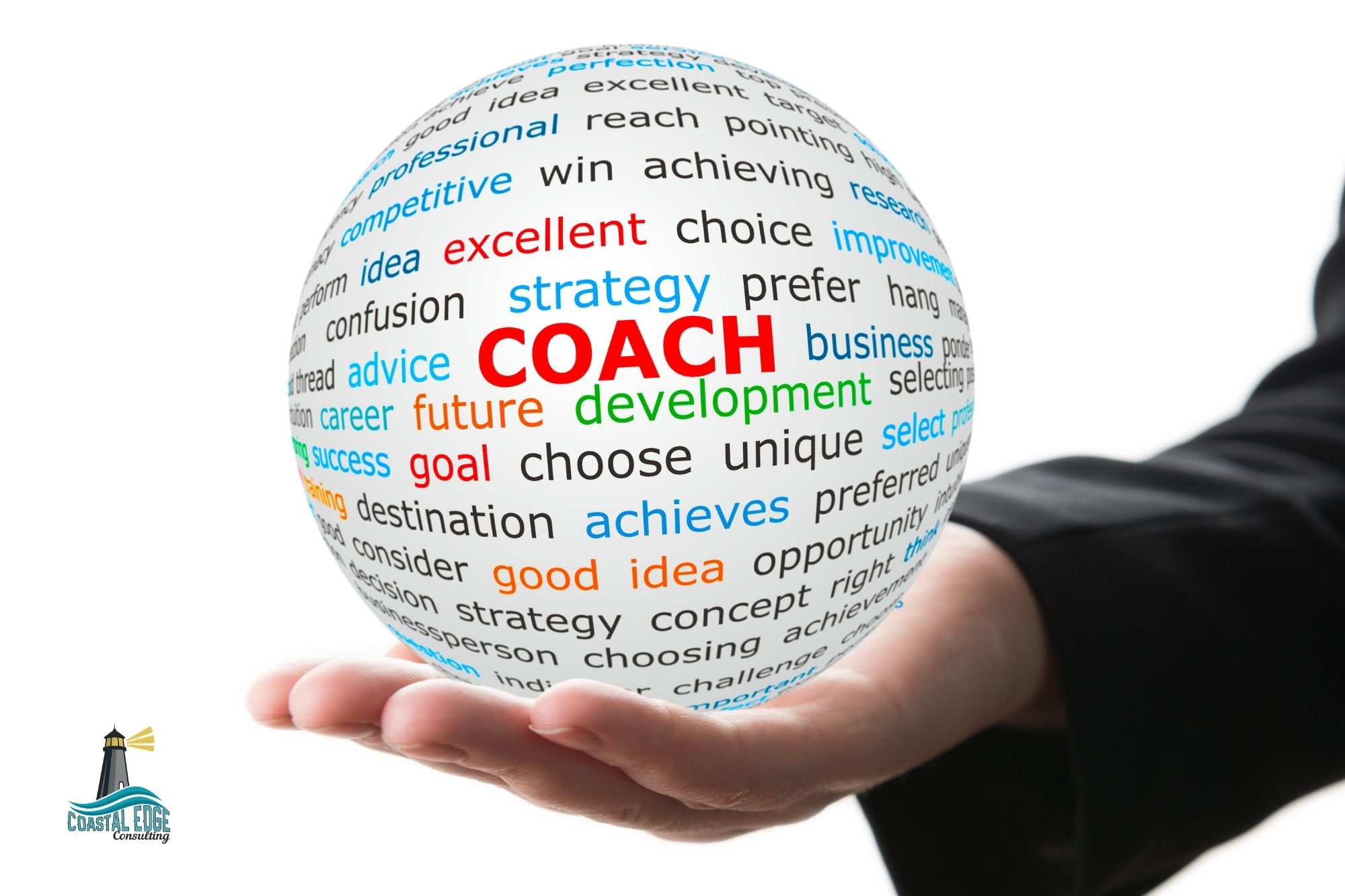 man holding a ball with words and the word coach is large and bolded